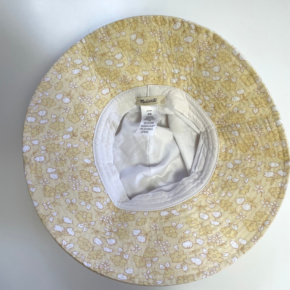 Madewell Butter Yellow Floral Cotton Bucket Sun Hat Packable Size S/M Cottage - Picture 5 of 7